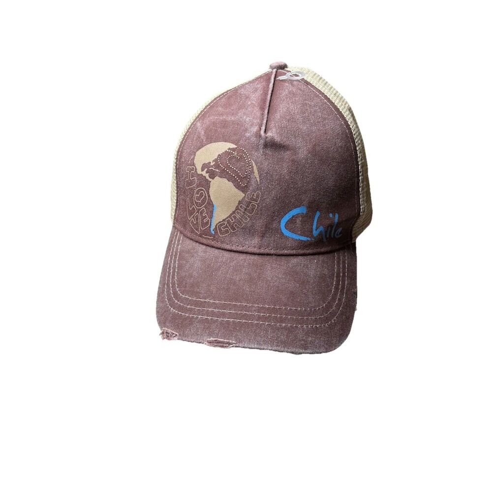 Morpho I Love Chile Brown Distressed Cotton Blend Baseball Cap New NWT Dad Mom